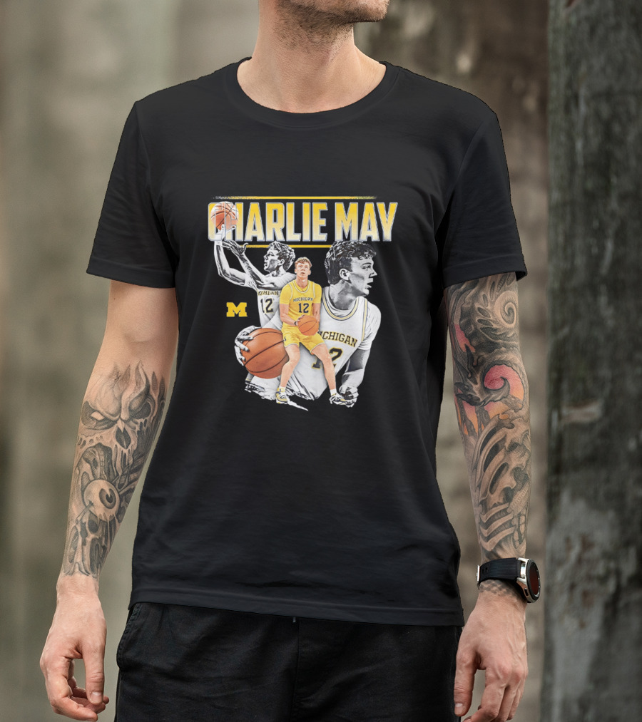 Charlie May Michigan Basketball NCAA Number 12 Collage T-Shirt