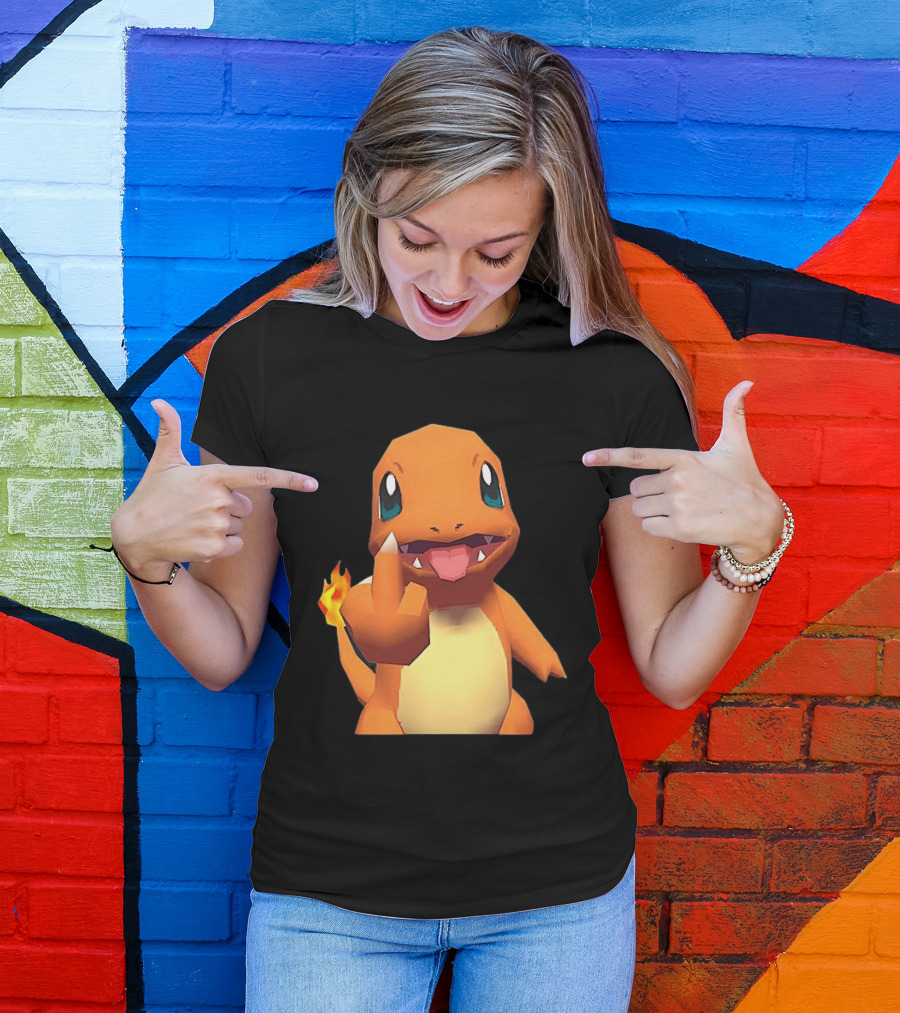 Charmander Pokémon Middle Finger Gesture With Flame Tail T-Shirt