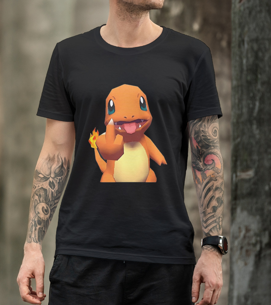 Charmander Pokémon Middle Finger Gesture With Flame Tail T-Shirt