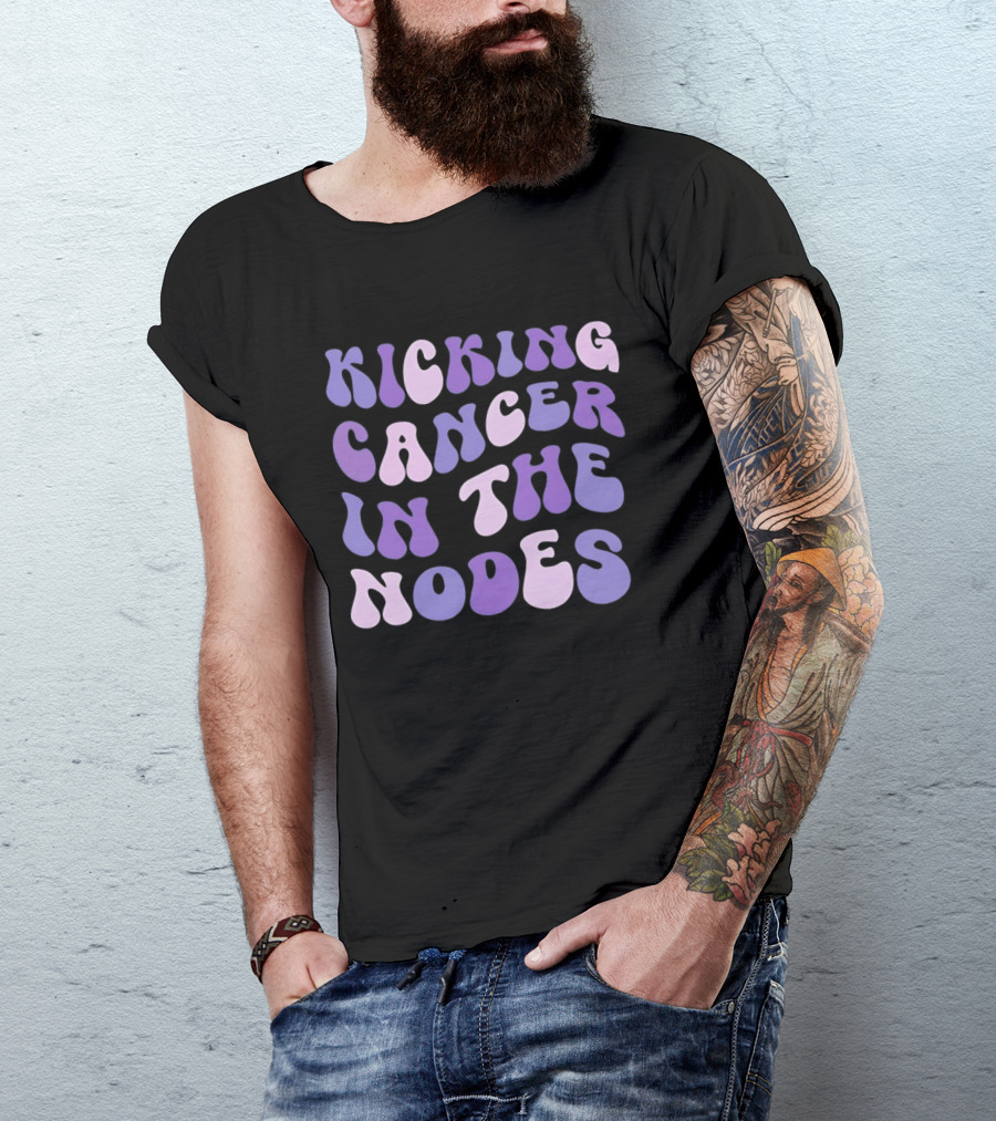 Kicking Cancer In The Nodes Retro Groovy T-Shirt