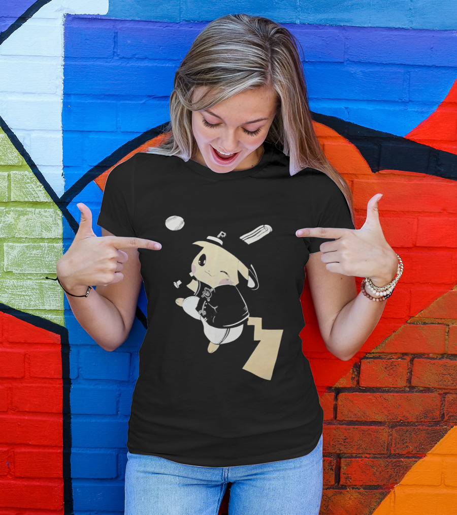 Pokemon Pittsburgh Pirates Baseball Collaboration Pikachu Pitching T-Shirt