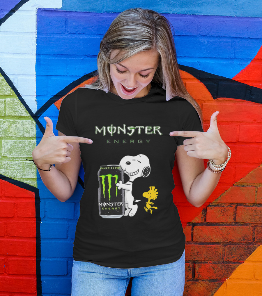 Snoopy And Woodstock Hugging Monster Energy Can Collaboration T-Shirt