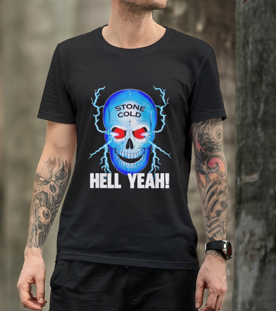 Stone Cold Steve Austin Skull Hell Yeah Electric Blue Lightning T-Shirt