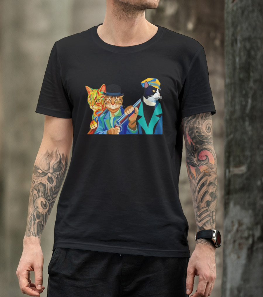 Three Cats Jazz Band Colorful Feline Musicians With Suits And Instruments T-Shirt