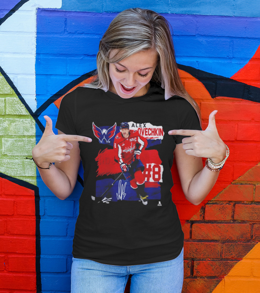 Washington Capitals Alex Ovechkin #8 Hockey Signature T-Shirt