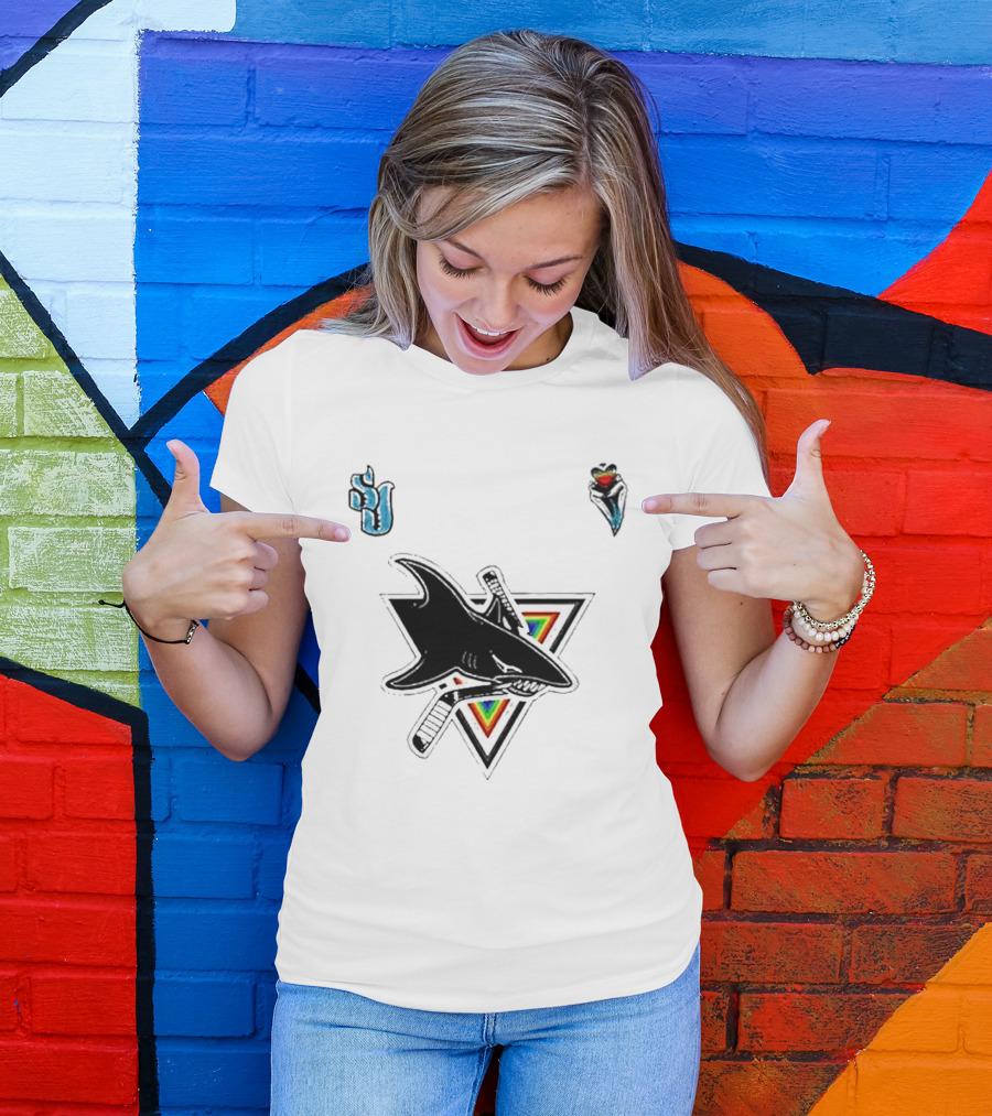 San Jose Sharks Pride Night 2026 Team Logo With Rainbow Accents T-Shirt