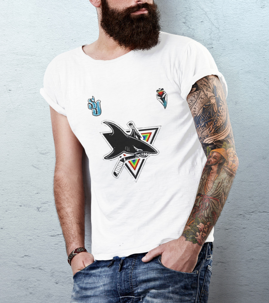 San Jose Sharks Pride Night 2026 Team Logo With Rainbow Accents T-Shirt