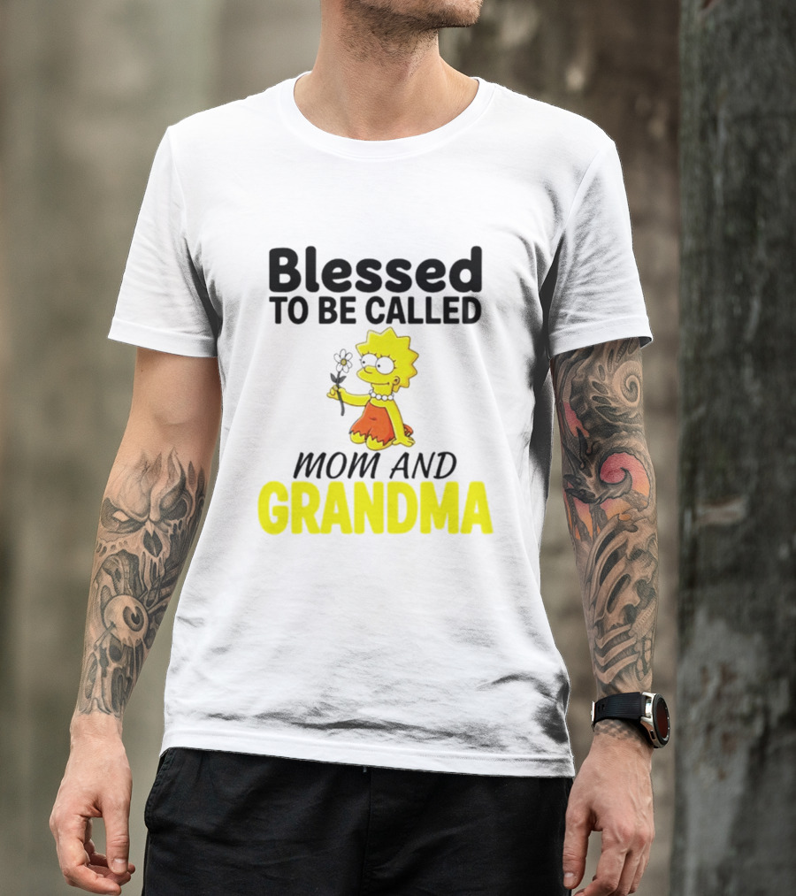Blessed To Be Called Mom And Grandma Simpsons Character Holding Flower T-Shirt