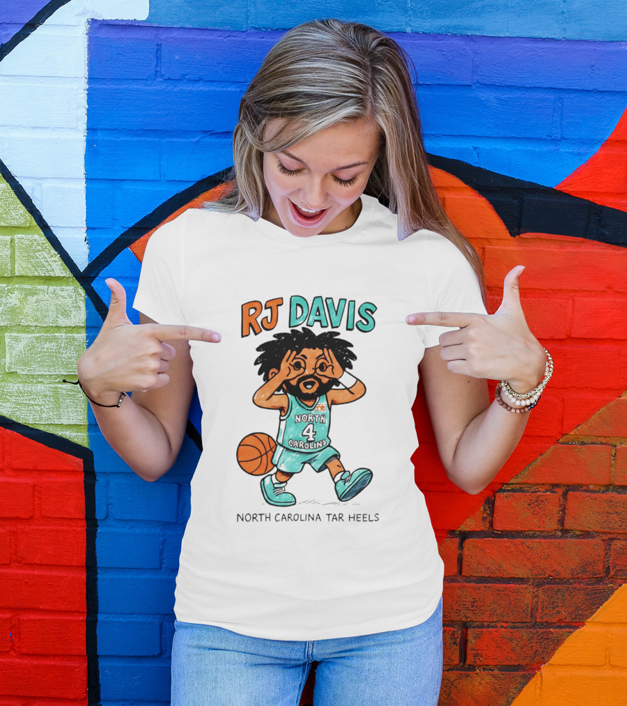 RJ Davis North Carolina Tar Heels Number 4 Basketball Caricature T-Shirt