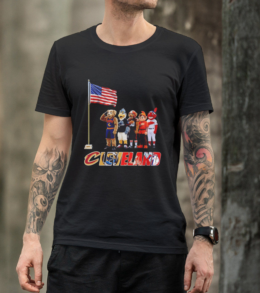 Cleveland Sports Mascots Salute The American Flag 2026 T-Shirt