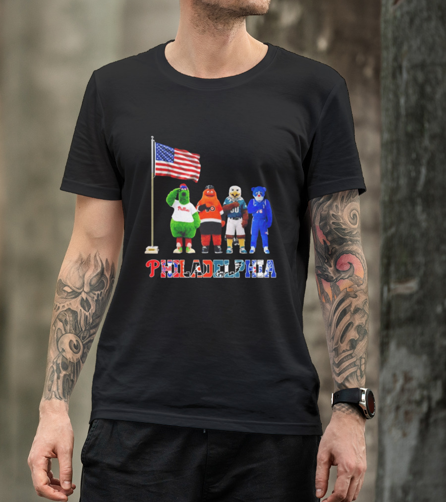 Philadelphia Mascots Saluting The American Flag T-Shirt