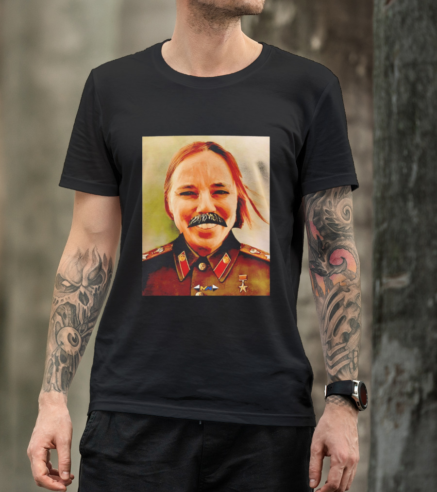 Comrade Bellows Military Portrait Caricature With Mustache T-Shirt