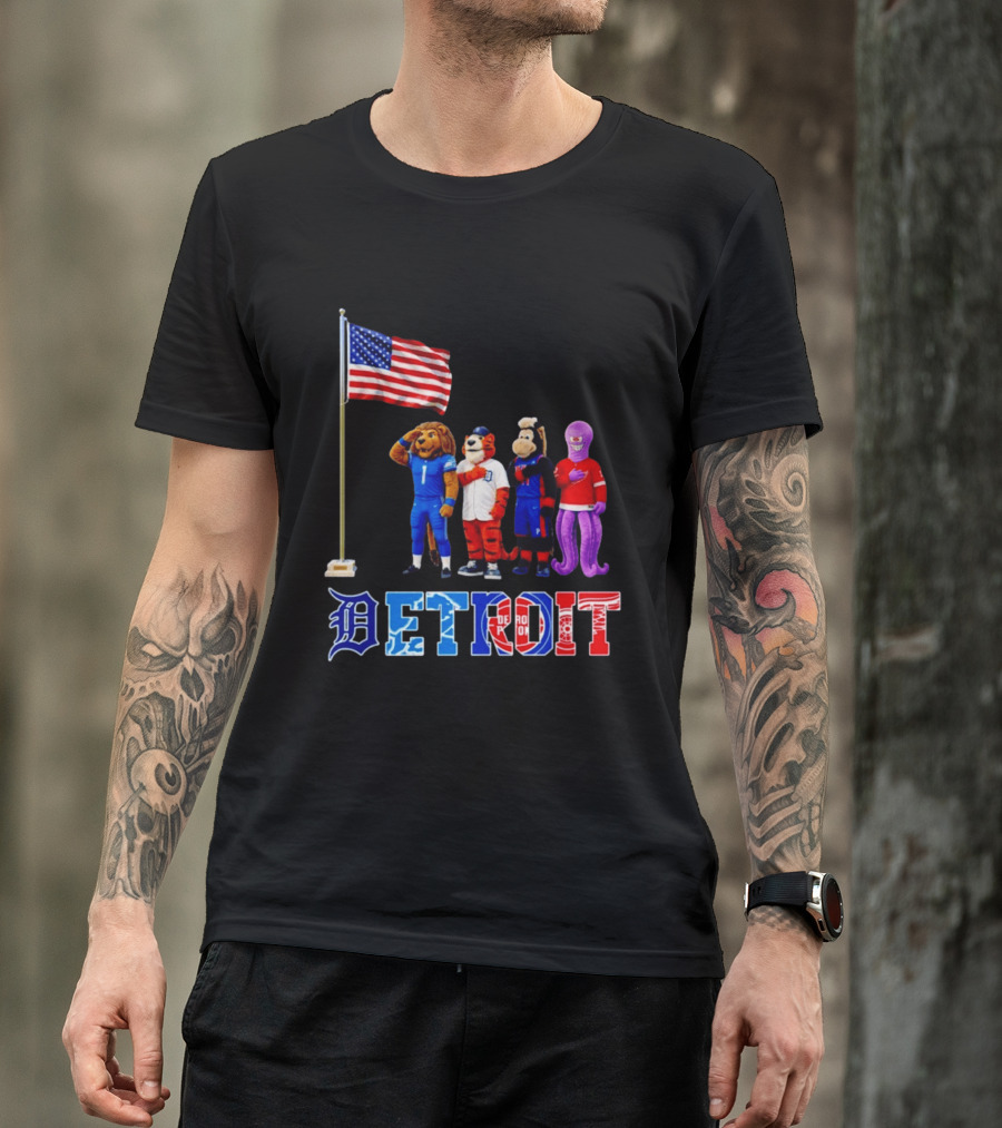 Detroit Mascots Salute American Flag T-Shirt