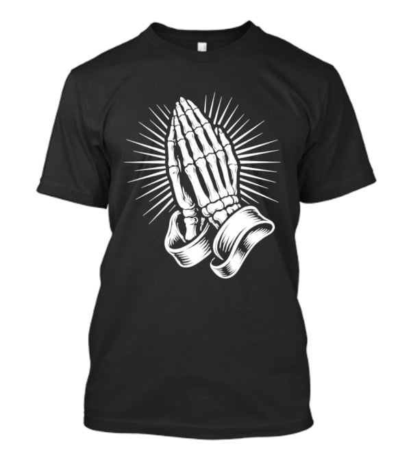 Skeleton Praying Hands Christian Symbol With Radiant Light T-Shirt