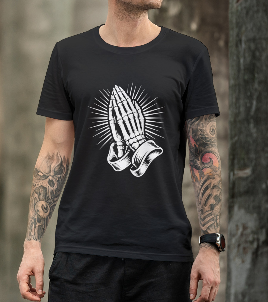 Skeleton Praying Hands Christian Symbol With Radiant Light T-Shirt