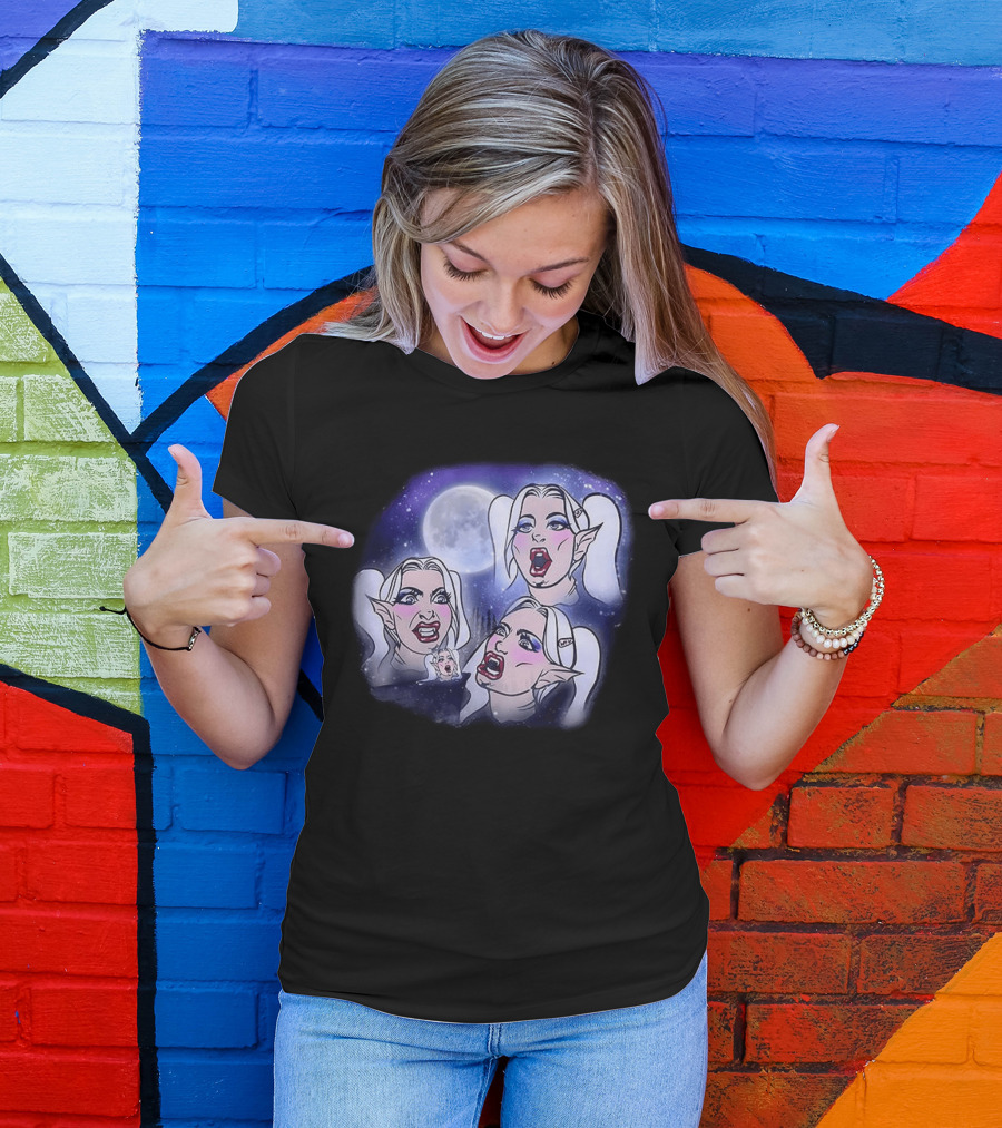 Majestic Howling Wolves Samantha Moonlit Night Fantasy T-Shirt