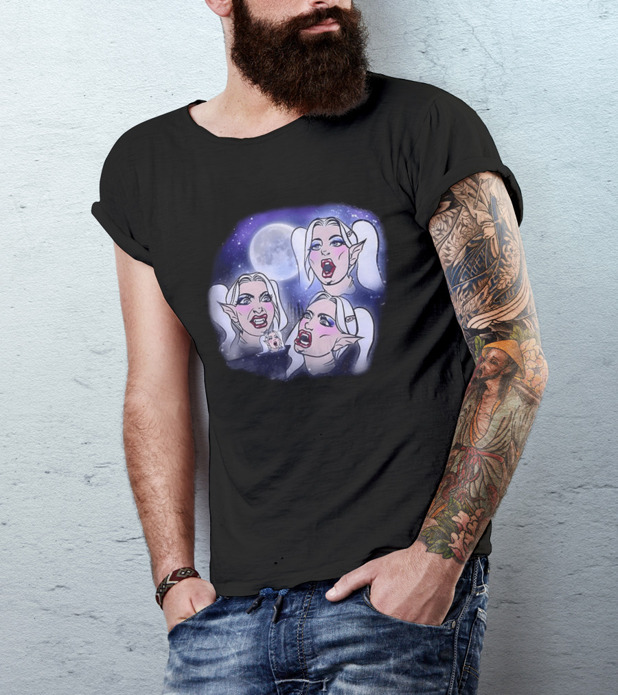 Majestic Howling Wolves Samantha Moonlit Night Fantasy T-Shirt