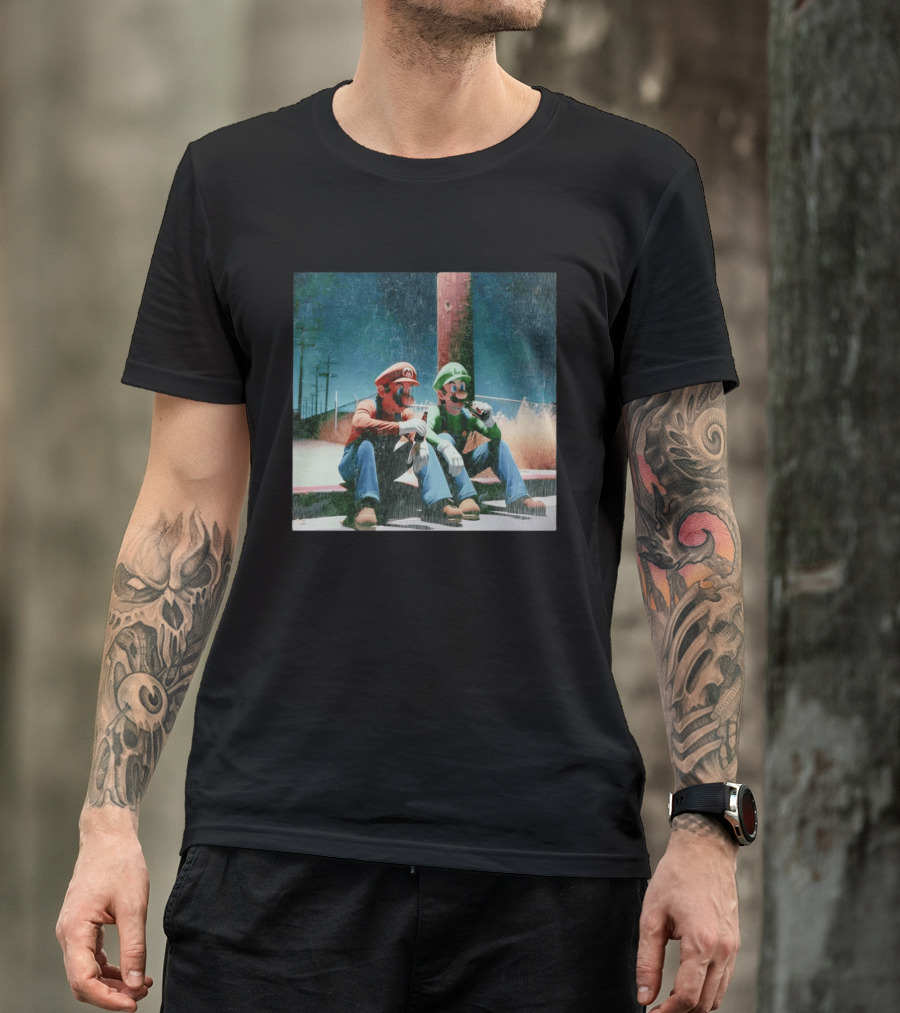 Super Mario Bros Mario And Luigi Relaxing And Drinking Scene T-Shirt