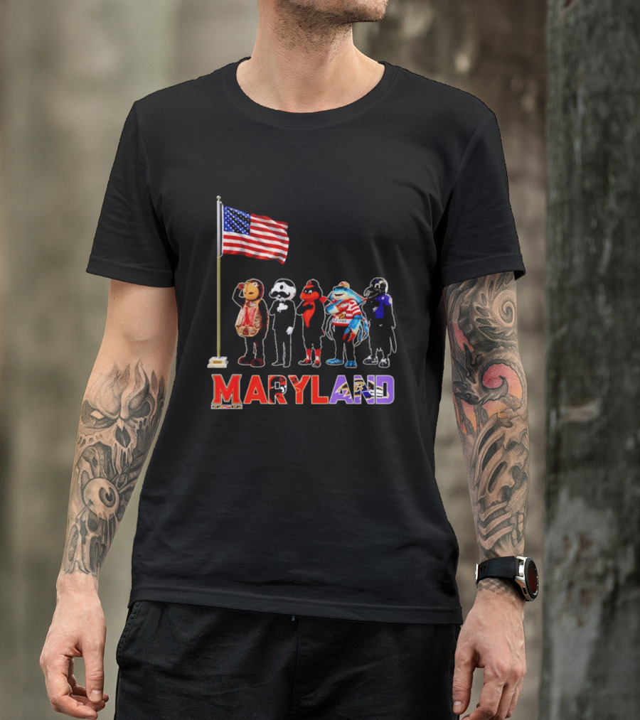 Maryland Mascots Saluting American Flag T-Shirt