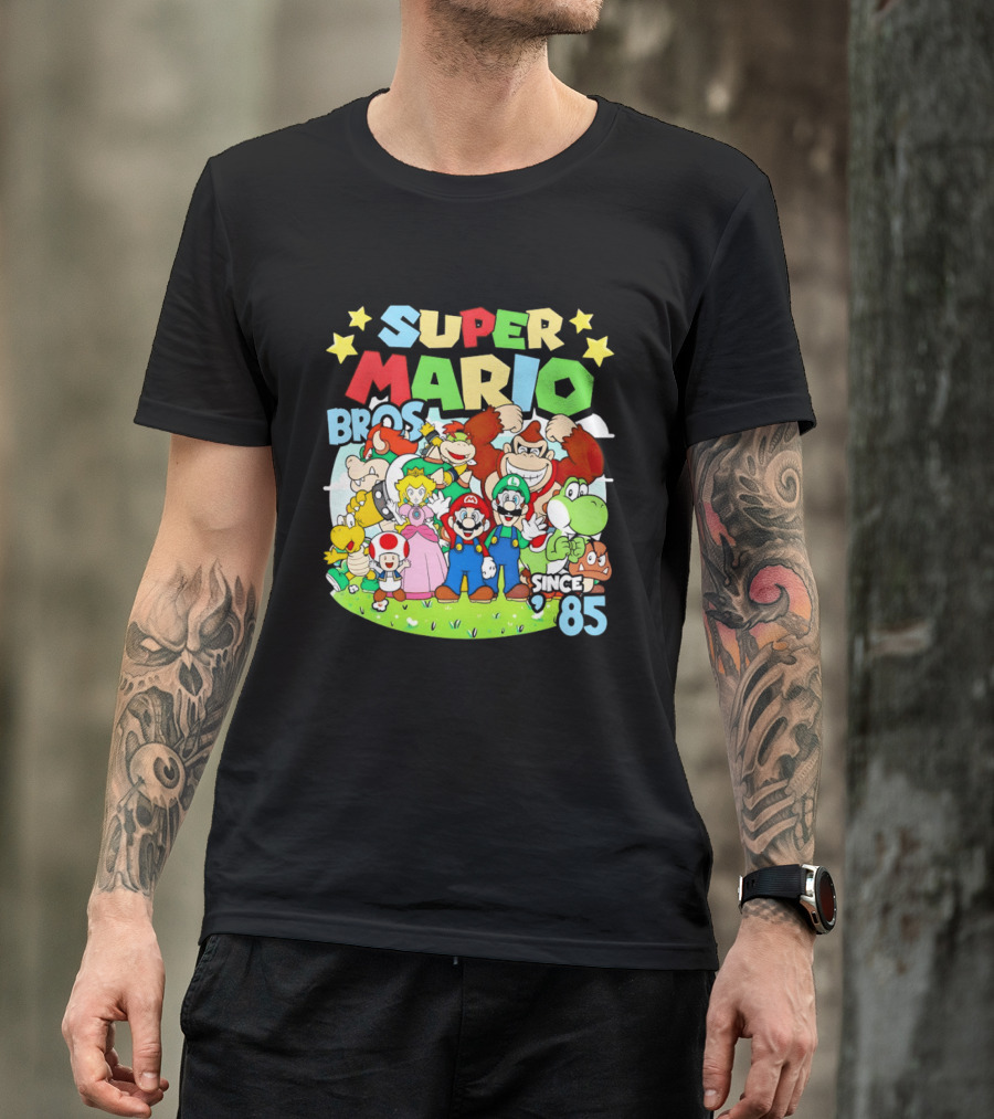 Super Mario Bros Characters And Stars Cartoon Since 85 T-Shirt
