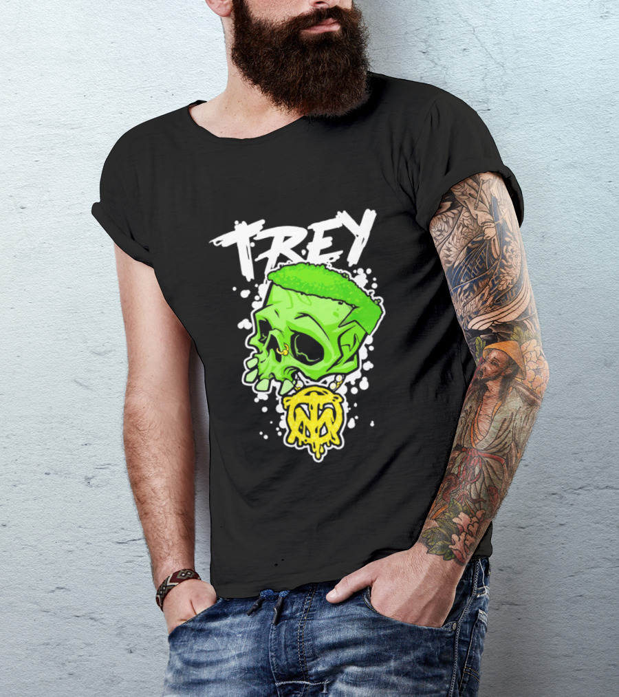 Trey Skull Green Neon Melting Art By Trey Miguel T-Shirt