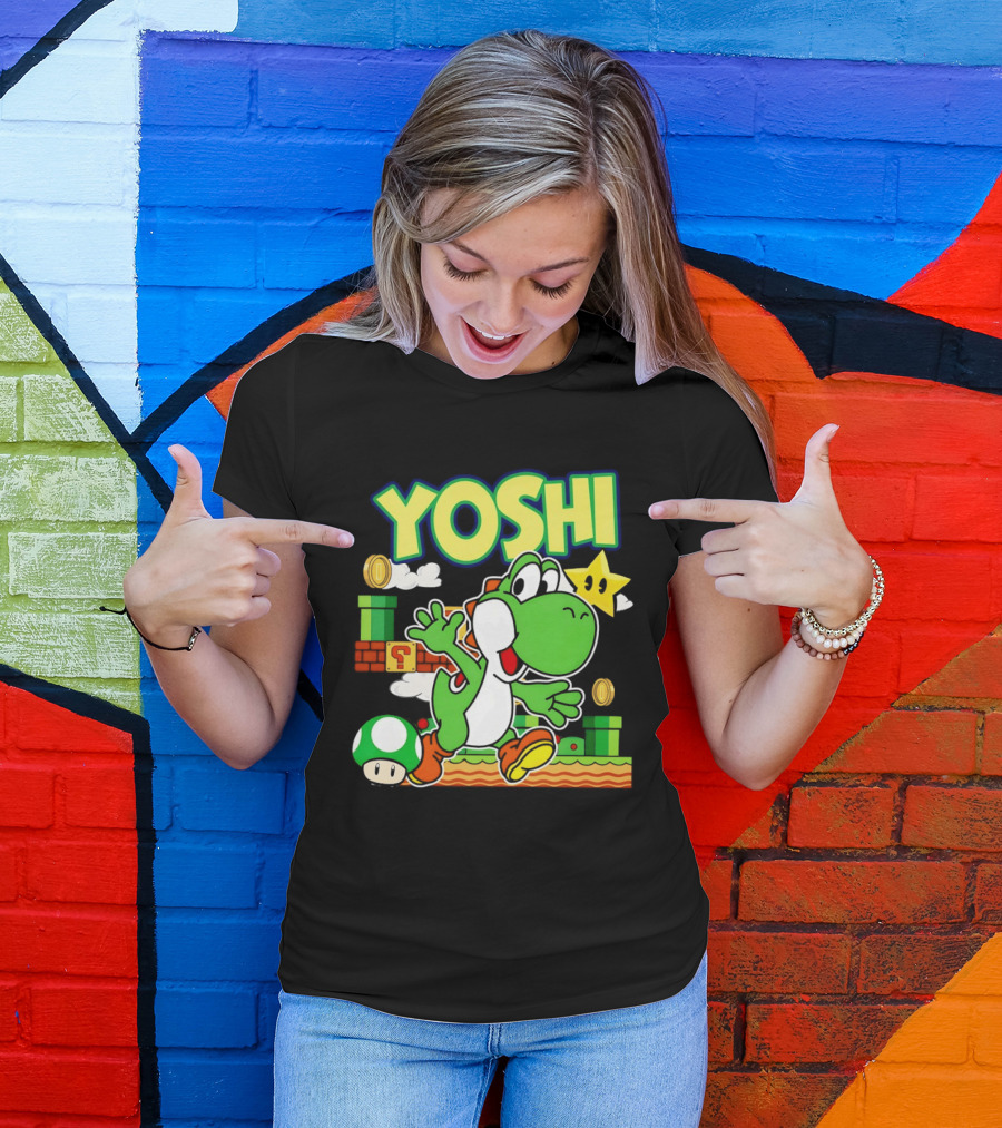 Yoshi Super Mario Bros Game Iconic Green Dinosaur Adventure T-Shirt
