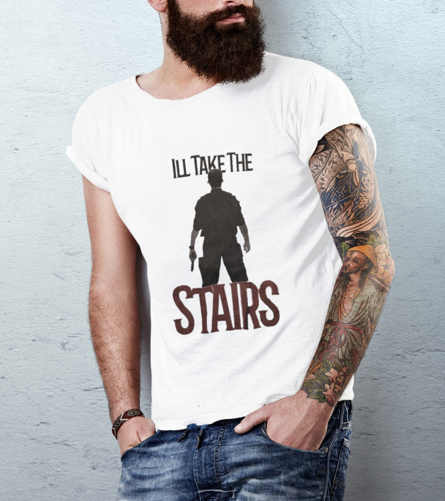 I'll Take The Stairs Shadowy Figure With Gun T-Shirt