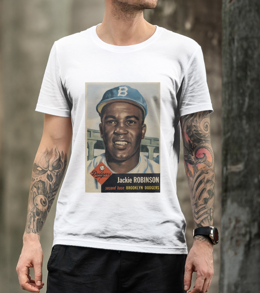 Dodgers Jackie Robinson Second Base Brooklyn Dodgers Topps Baseball Card T-Shirt