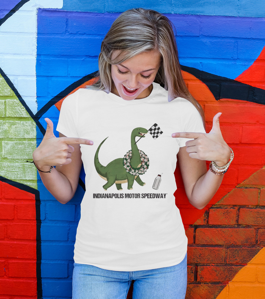 Indianapolis Motor Speedway Dinosaur Checkered Flag Toddler Racing T-Shirt