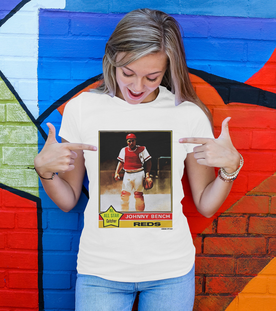 Johnny Bench Cincinnati Reds 1976 Topps NL All Star Catcher Retro Card T-Shirt