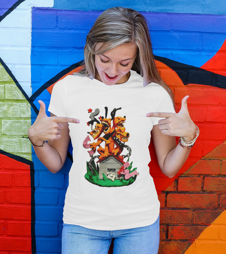 Hell Hound Three Headed Cerberus In Chains With Bone House T-Shirt