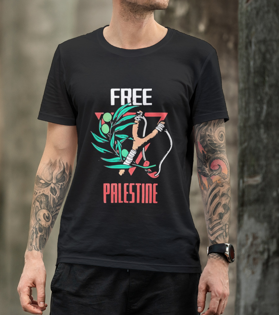 Free Palestine Slingshot And Olive Branch T-Shirt