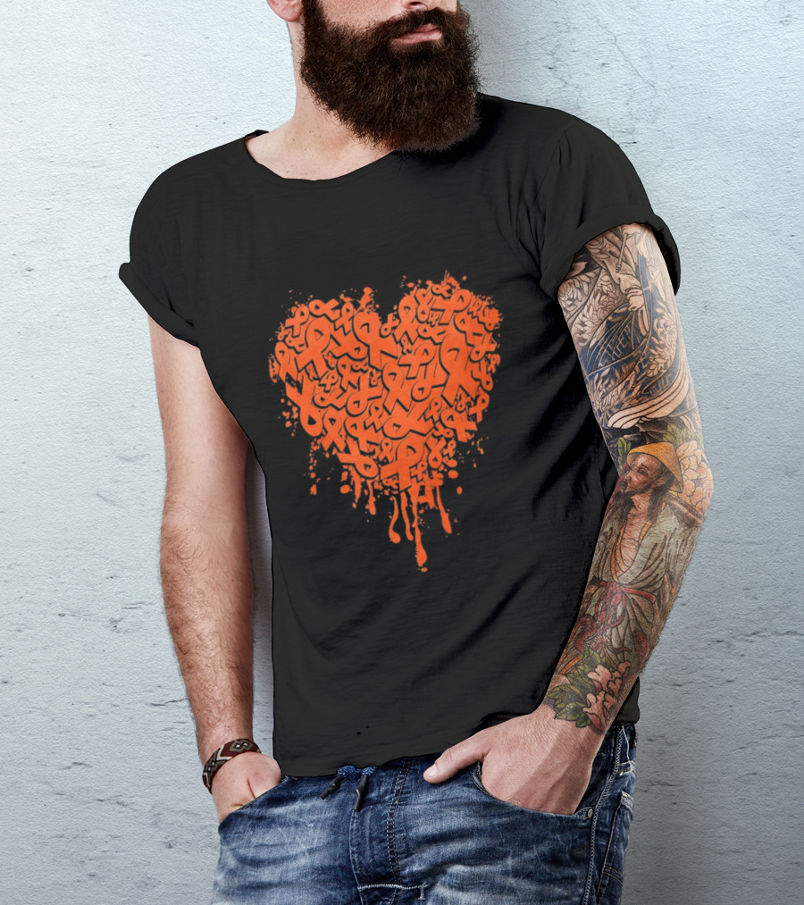 Orange Ribbon Melting Heart Shape Awareness T-Shirt