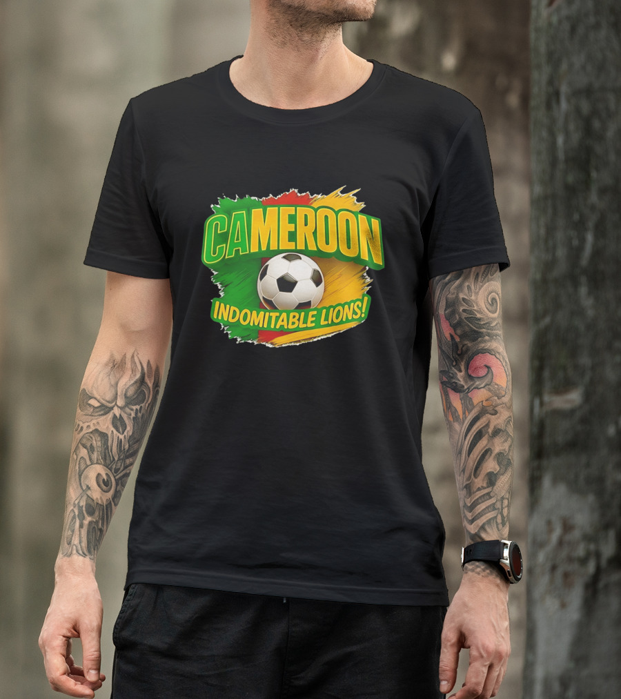 Cameroon Indomitable Lions Soccer Ball Icon With Colorful Brush Strokes T-Shirt