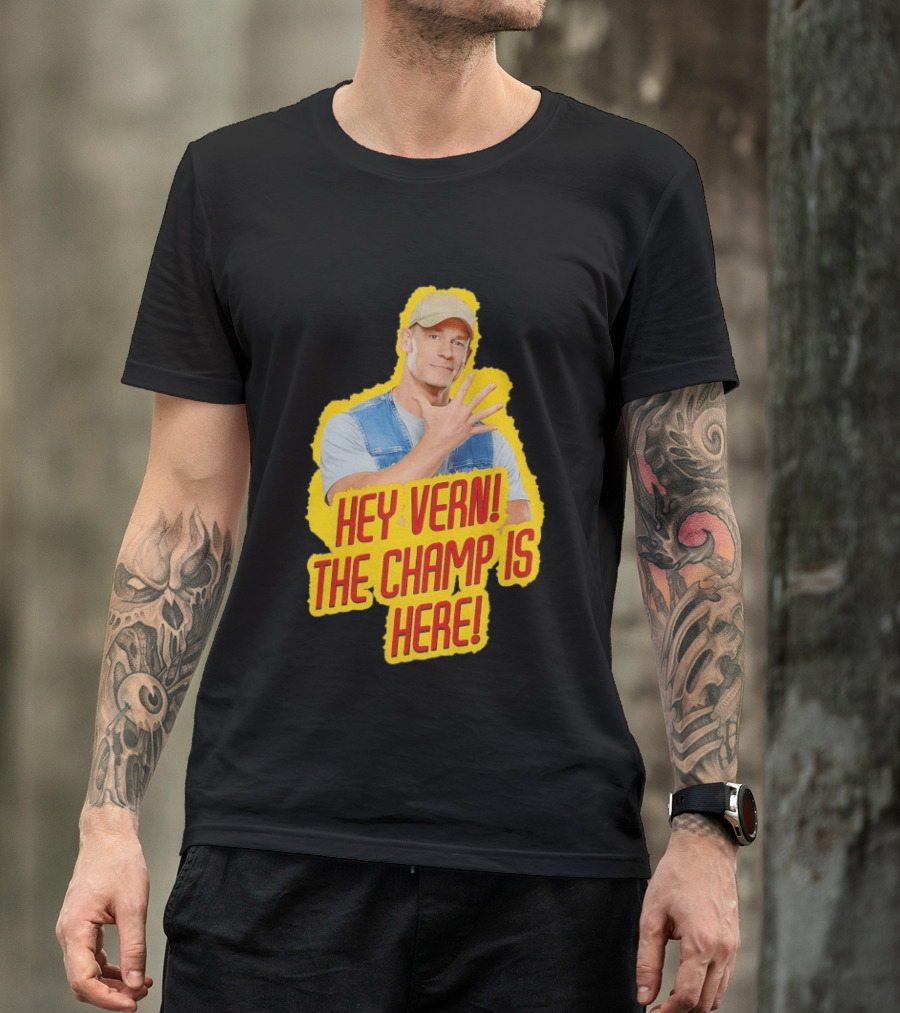 John Cena Hey Vern The Champ Is Here Hand Gesture Yellow Highlight T-Shirt