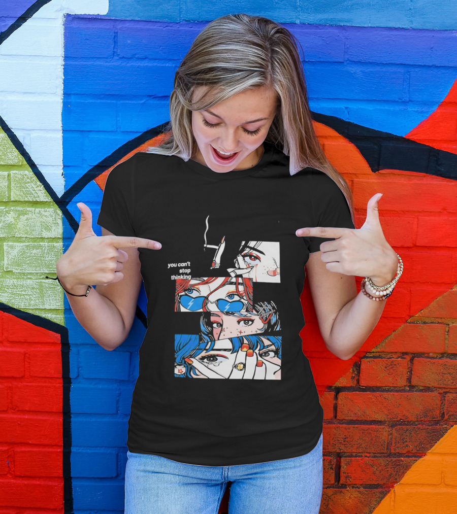 Rapidstreet Men Harajuku You Can't Stop Thinking Anime Vibrant Character Aesthetic T-Shirt