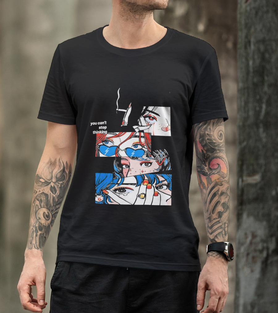 Rapidstreet Men Harajuku You Can't Stop Thinking Anime Vibrant Character Aesthetic T-Shirt