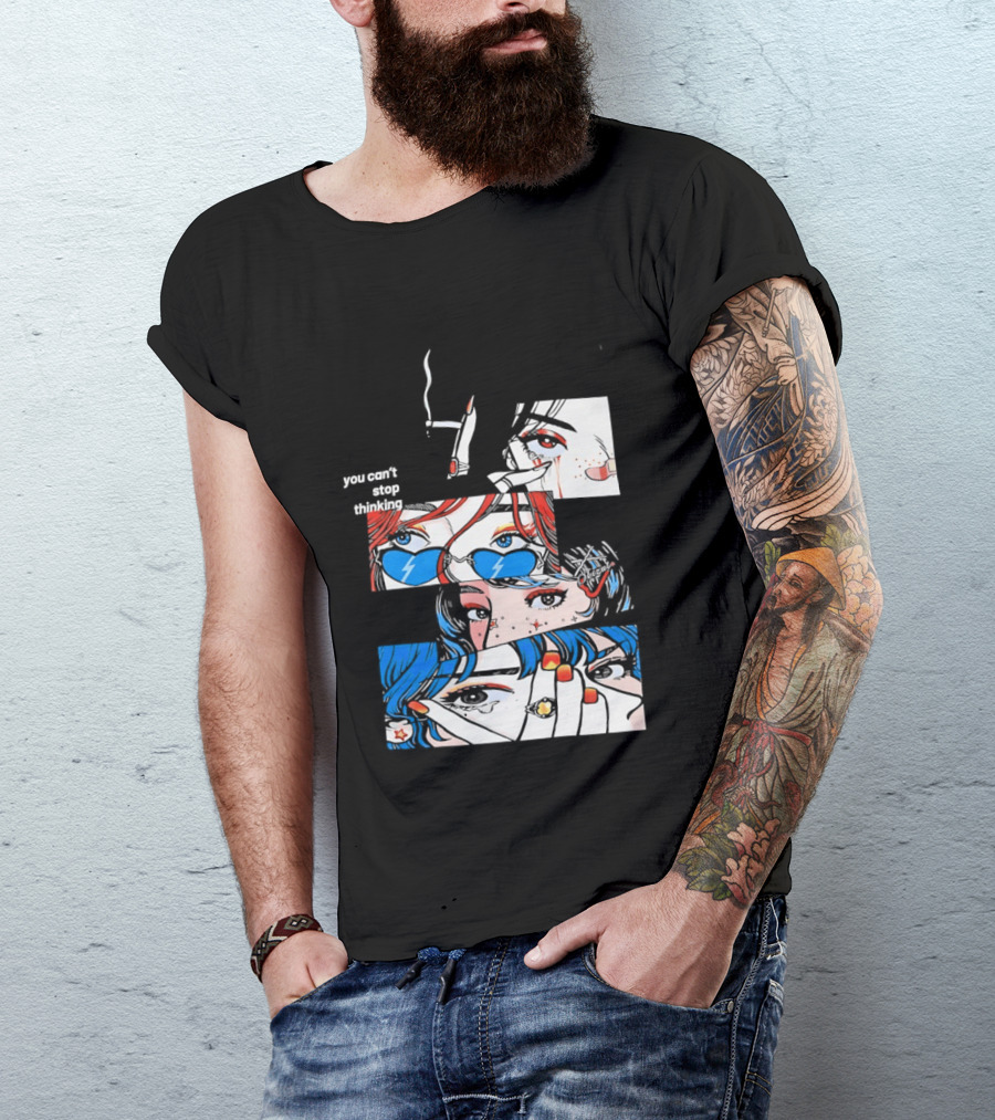 Rapidstreet Men Harajuku You Can't Stop Thinking Anime Vibrant Character Aesthetic T-Shirt