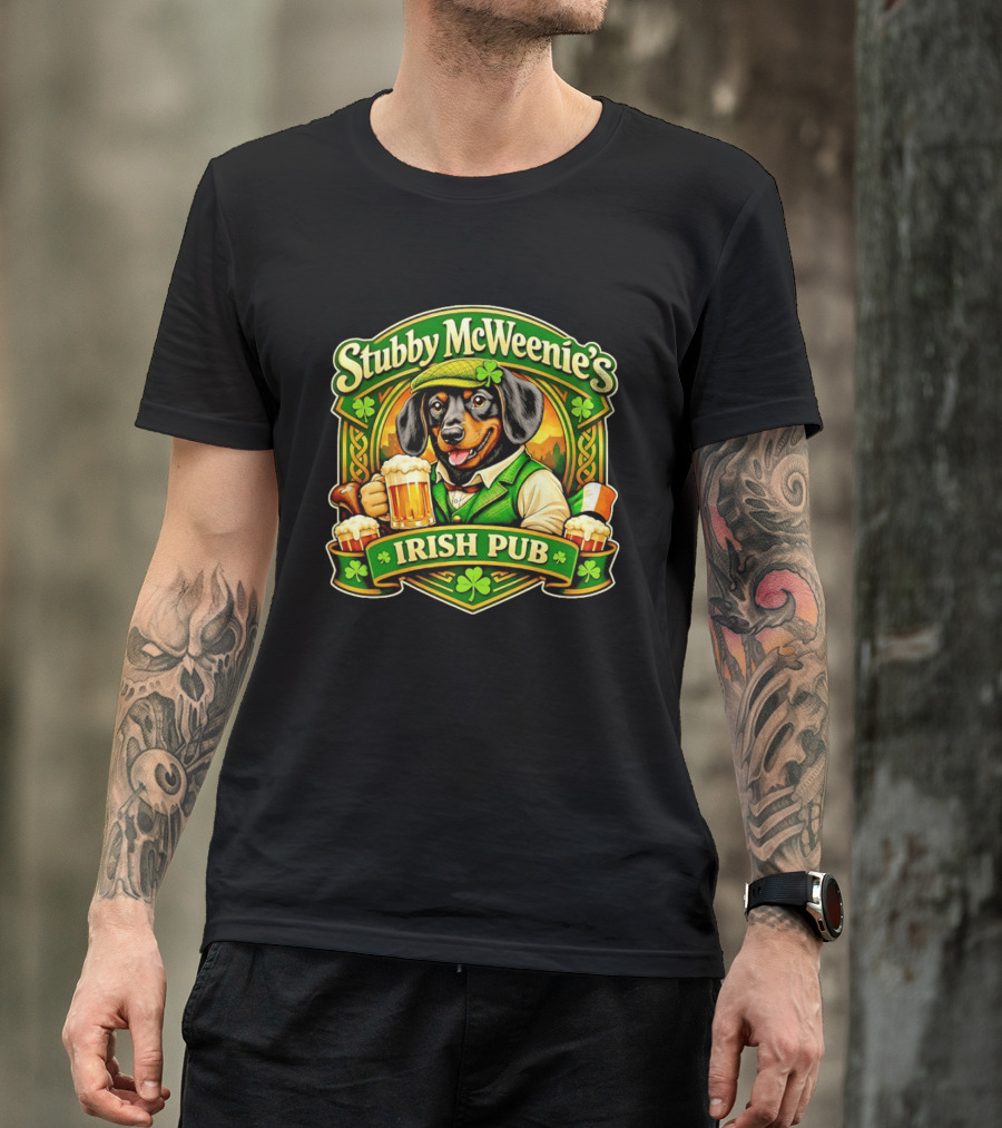 Stubby McWeenie's Irish Pub Dachshund Beer St Patrick's Day T-Shirt