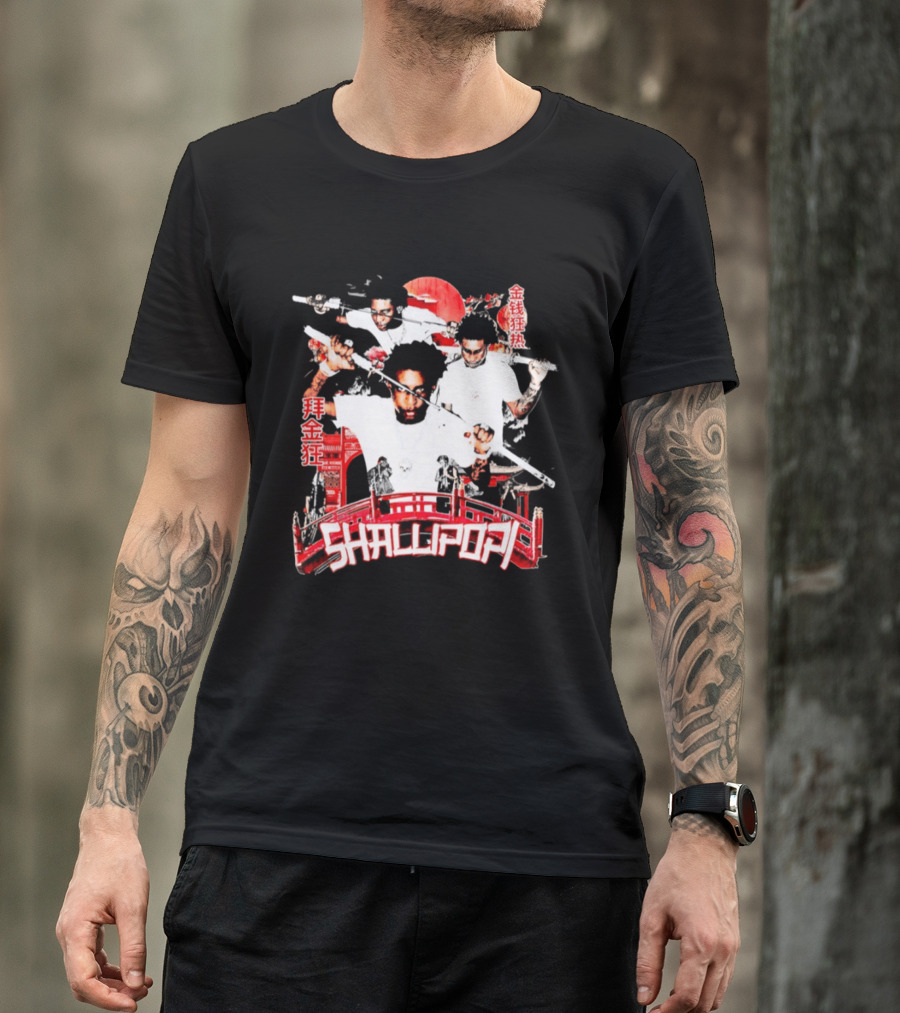 Shallipopi Samurai Warrior Red Bridge T-Shirt