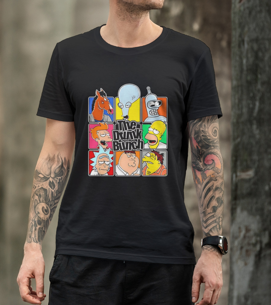 The Drunk Bunch Bojack Horseman Roger Bender Fry Rick Homer Peter Griffin Barney Gumble T-Shirt