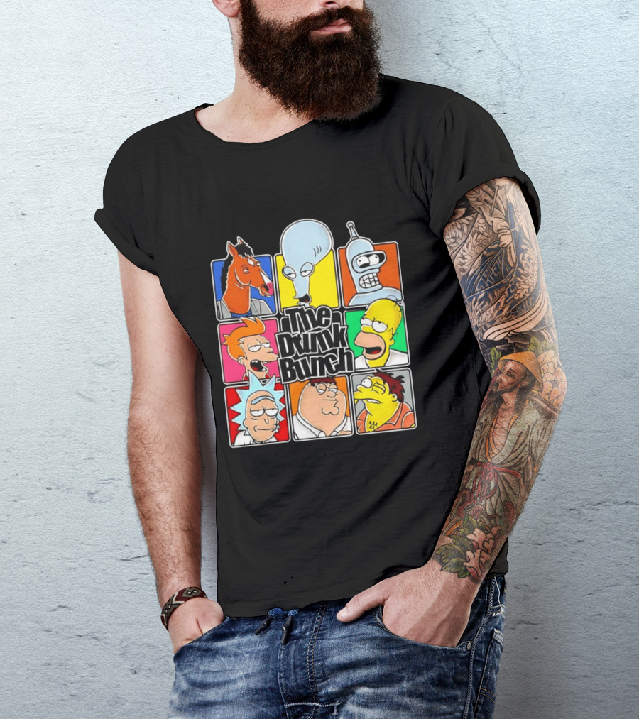 The Drunk Bunch Bojack Horseman Roger Bender Fry Rick Homer Peter Griffin Barney Gumble T-Shirt