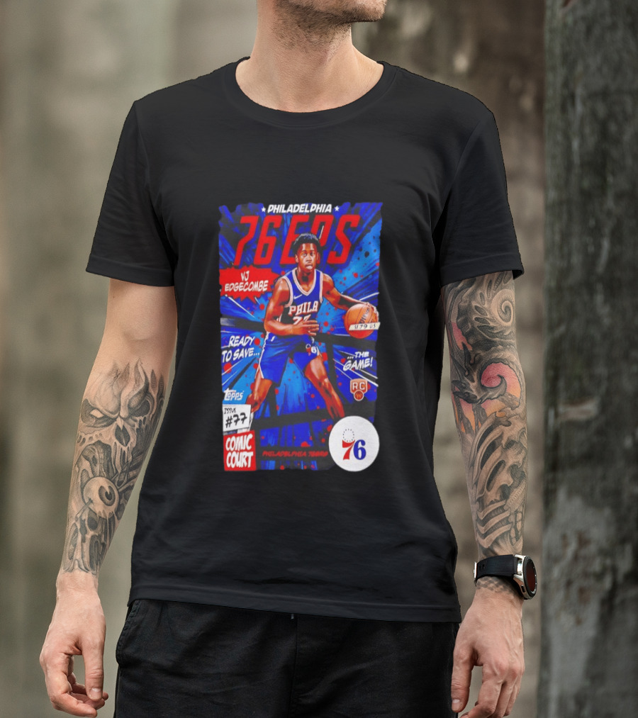 Philadelphia 76ers VJ Edgecombe Comic Court Ready To Save The Game T-Shirt