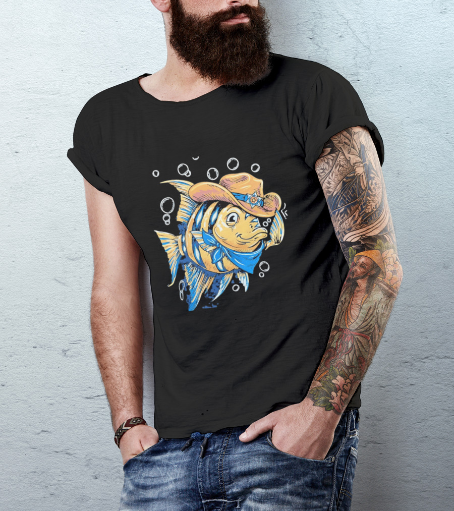 Angelfish Cowboy Hat Western Bubbles Bandana T-Shirt