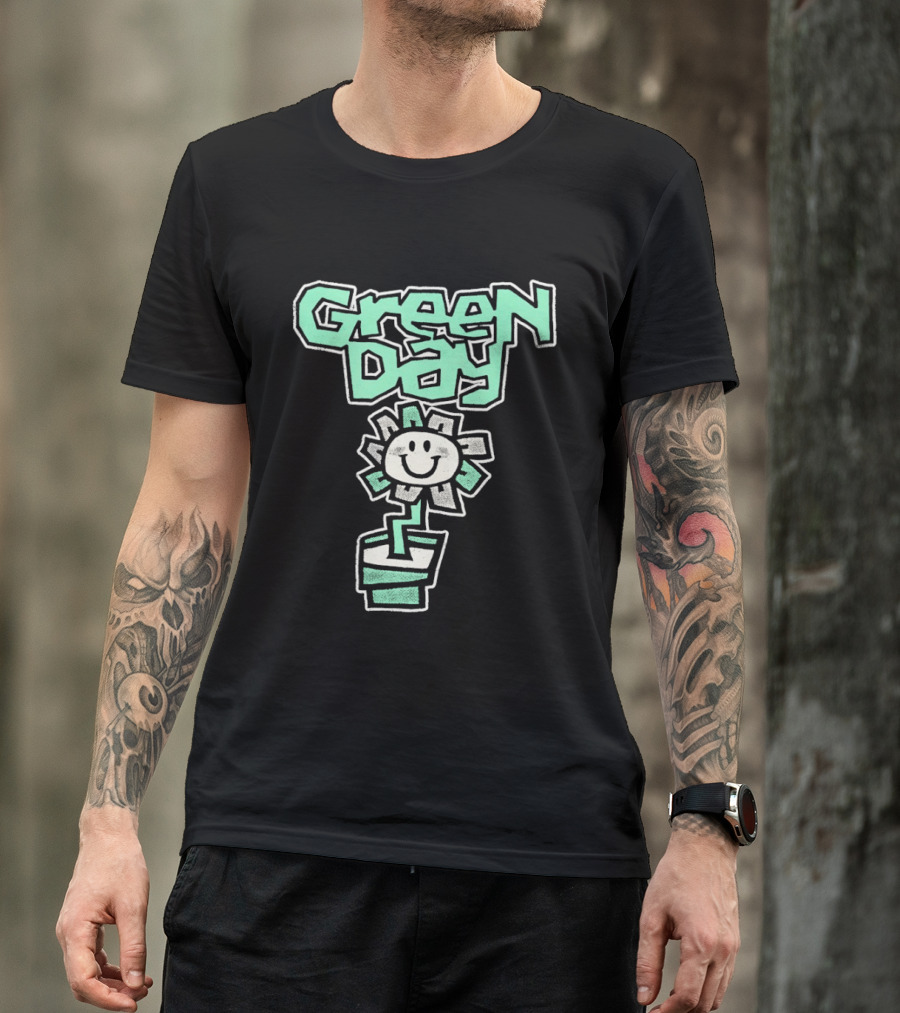 Green Day Flower Happy Smiling Potted Bloom T-Shirt