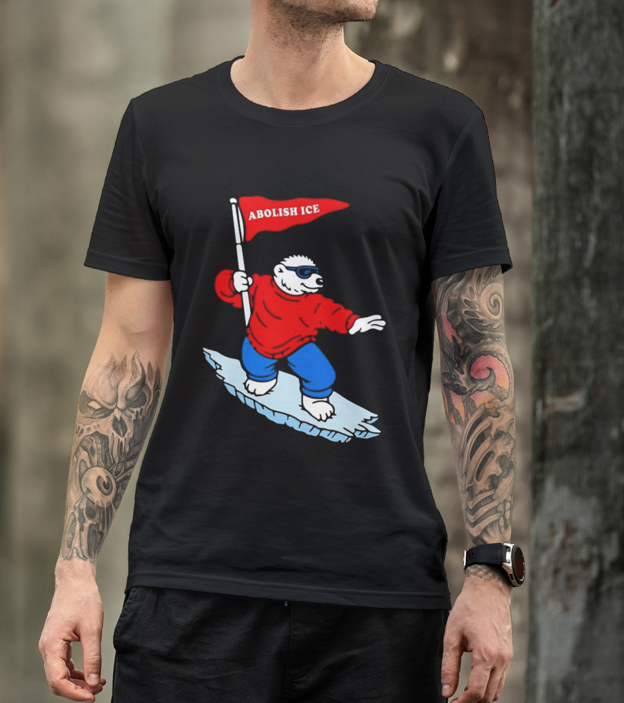 Polar Bear Surfing With Abolish ICE Flag T-Shirt