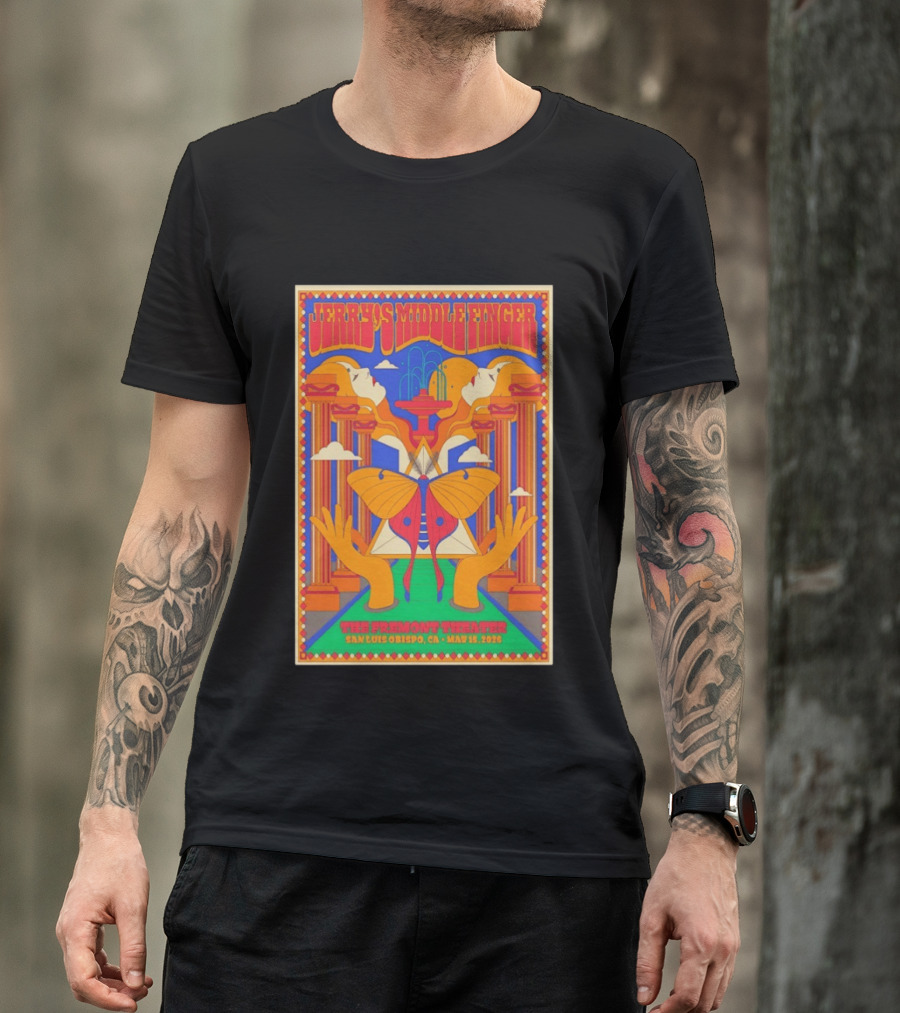 Jerry's Middle Finger The Fremont Theater San Luis Obispo CA May 15 2026 Psychedelic With Column And Faces T-Shirt