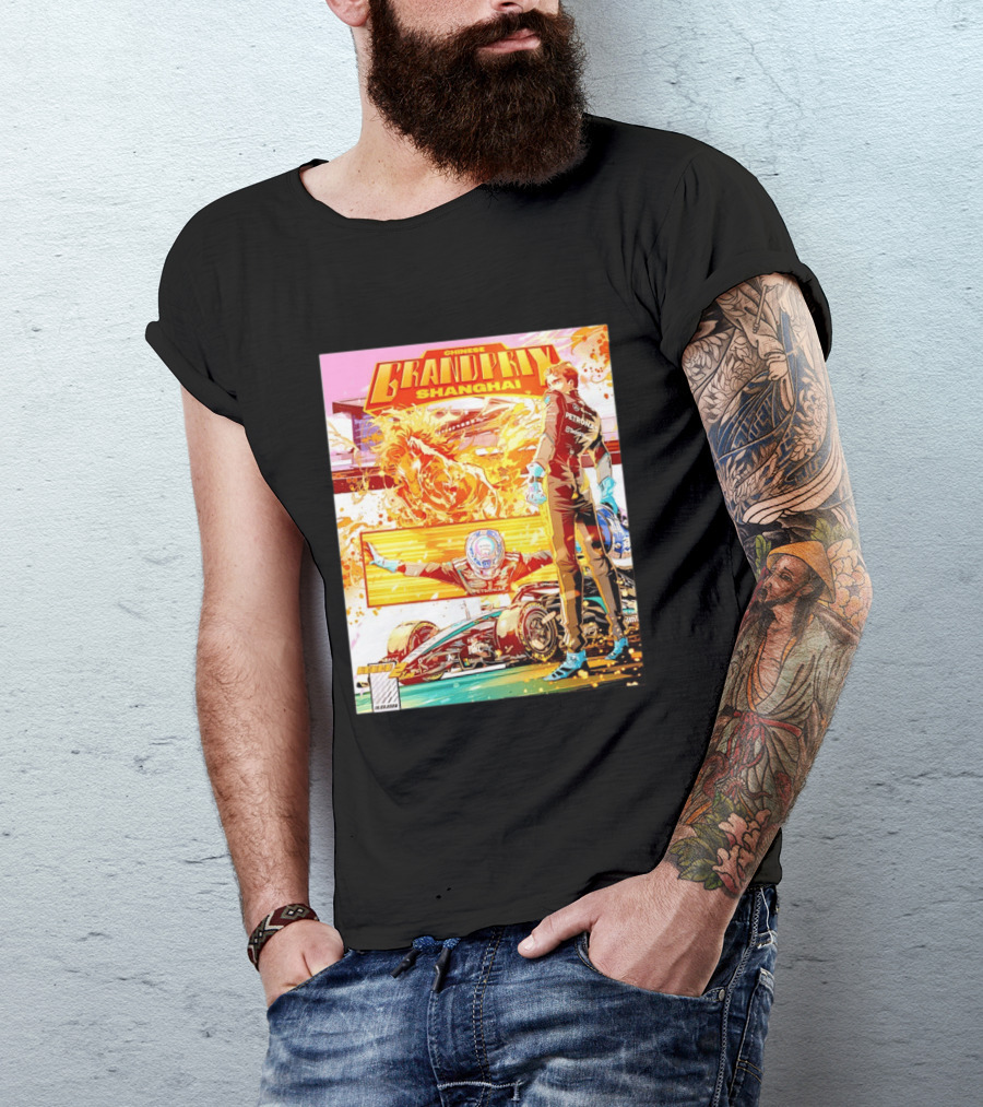 Chinese Grand Prix Shanghai Anime Style With Race Car And Driver T-Shirt