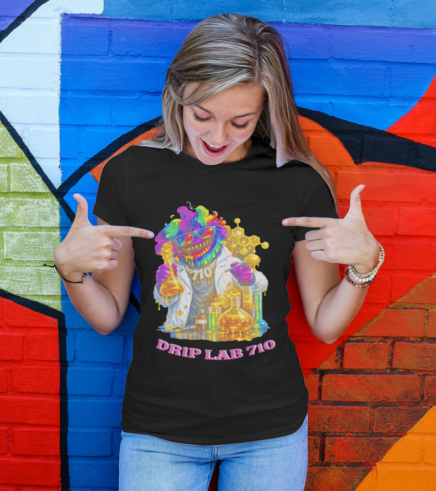 Drip Lab 710 Psychedelic Monster Chemist With Colorful Beakers T-Shirt