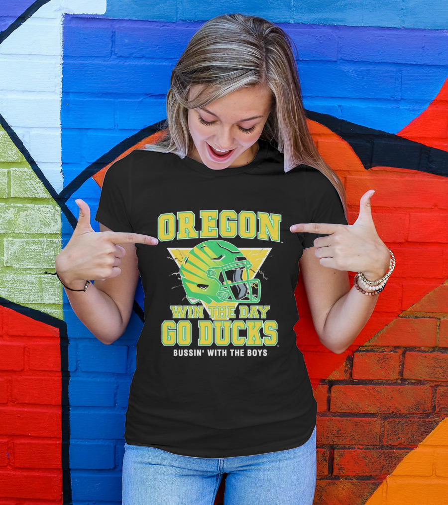 Oregon Win The Day Go Ducks Bussin' With The Boys Football Helmet T-Shirt
